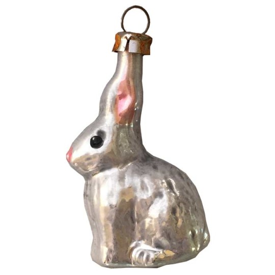 Petite Bunny Blown Glass Ornament ~ Germany ~ 2" tall