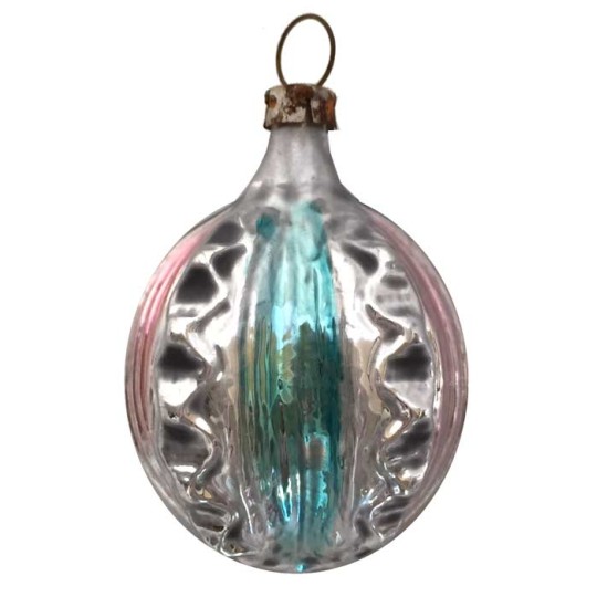Fancy SIlver, Pink and Blue Ornament ~ Germany ~2" tall