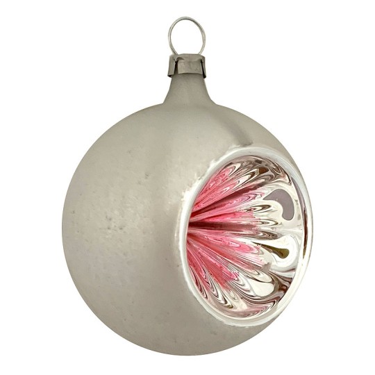 Pink and Silver Patina Indent Reflector Glass Ornament ~ Germany ~ 2-1/2" tall
