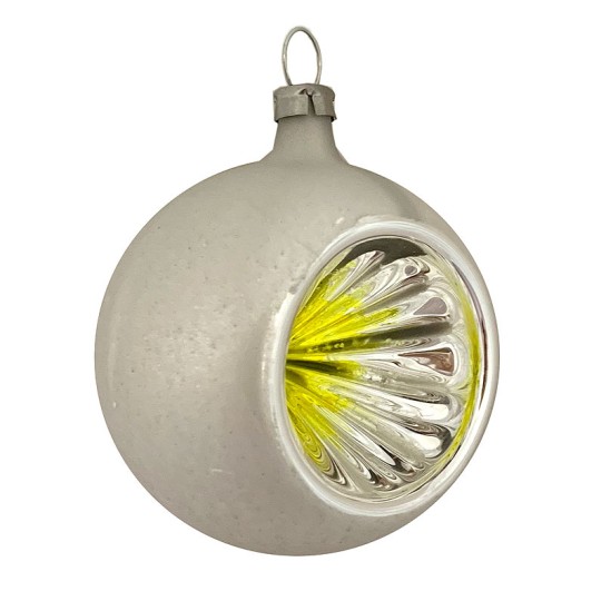 Yellow and Silver Patina Indent Reflector Glass Ornament ~ Germany ~ 2-1/2" tall