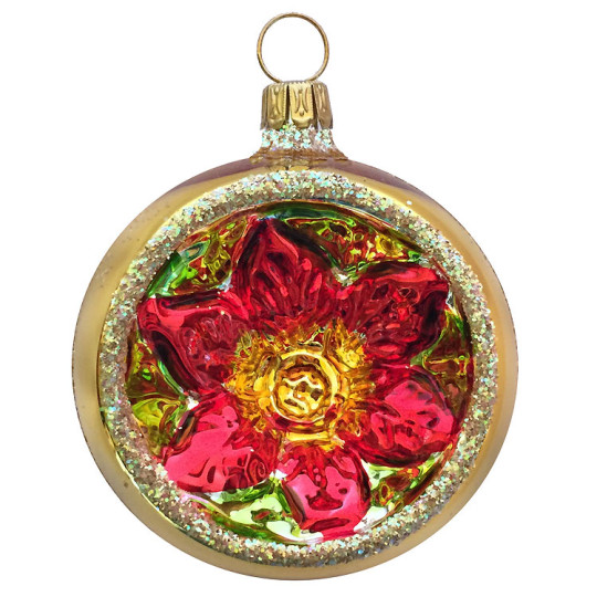 Gold and Silver Poinsettia Indent Ornament ~ Germany ~ 2-1/4" across