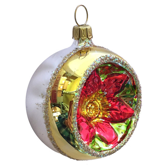 Gold and Silver Poinsettia Indent Ornament ~ Germany ~ 2-1/4" across