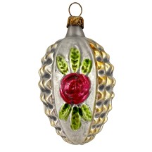 Red Rose Geometric Egg Glass Ornament ~ Germany ~ 3" tall