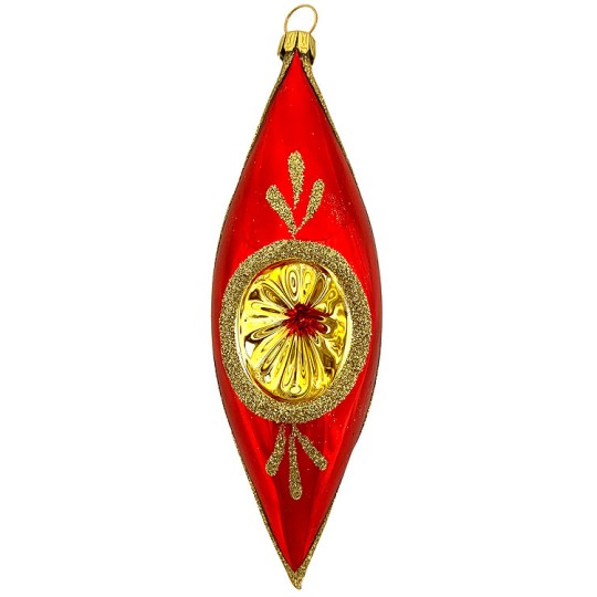 Glossy Red and Gold Indent Drop Ornament ~ Germany ~ 5-1/4" tall
