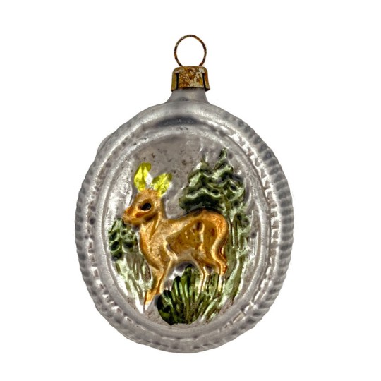 Deer in Forest Blown Glass Ornament ~ Germany ~ 2-3/4" tall