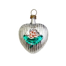 Small Heart with Flower Blown Glass Ornament ~ Germany ~ 2" tall