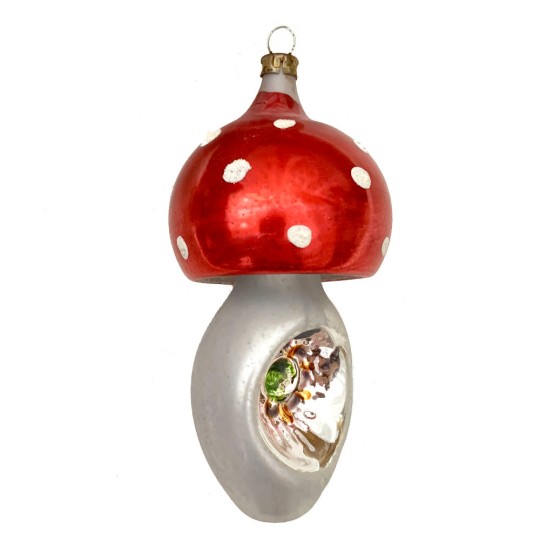 Mushroom Indent Blown Glass Ornament ~ Germany ~ 4" tall