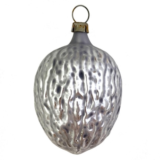 SIlver Walnut Bown Glass Christmas Ornament ~ Germany ~2-1/2" tall