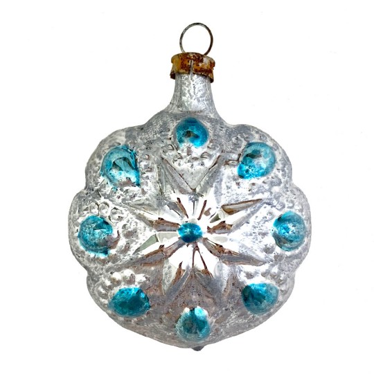SIlver and Blue Flower Ornament ~ Germany ~2-1/4" tall
