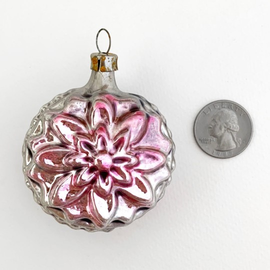 SIlver and Pink Flower Ornament ~ Germany ~2-1/2" tall