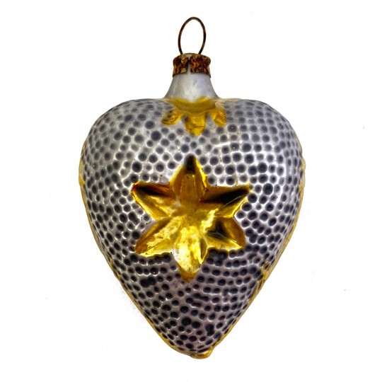 Silver Heart with Star Blown Glass Ornament ~ Germany ~ 3" tall