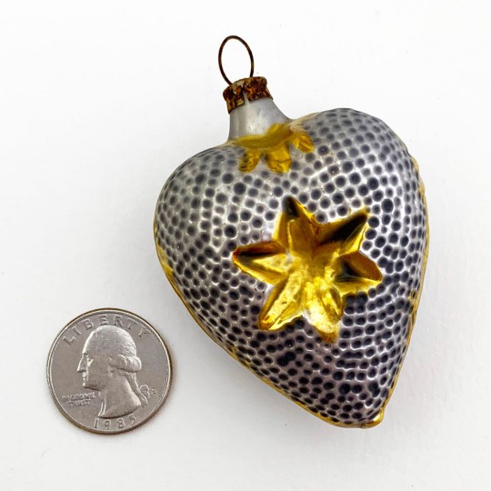 Silver Heart with Star Blown Glass Ornament ~ Germany ~ 3" tall