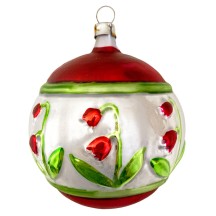 Fancy Red Tulip Ball Bown Glass Ornament ~ Germany ~ 3" across