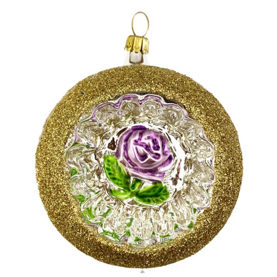 Light Purple Rose Silver Reflector Indent Ornament ~ Germany ~ 3" across