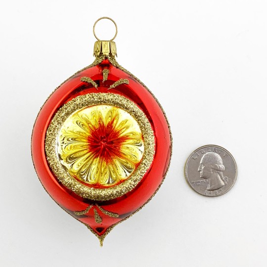 Glossy Red and Gold Indent Ornament ~ Germany ~ 4" tall