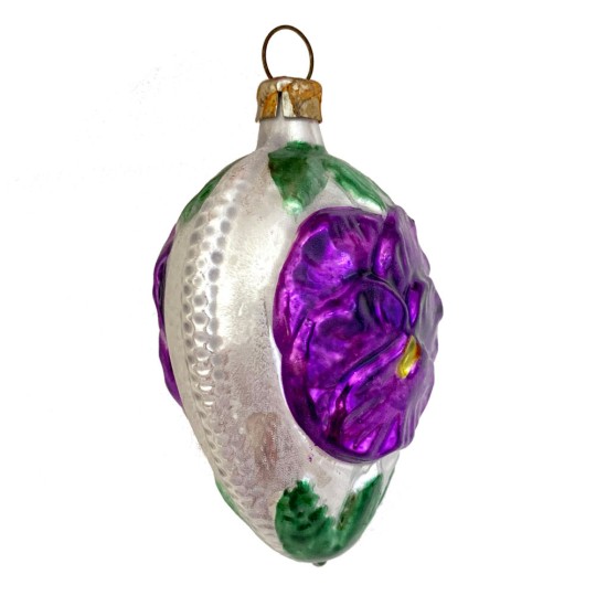 Purple Pansy Egg Glass Ornament ~ Germany ~ 3" tall