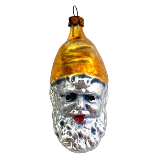 Gnome Head Blown Glass Ornament ~ Germany ~ 2-5/8" tall