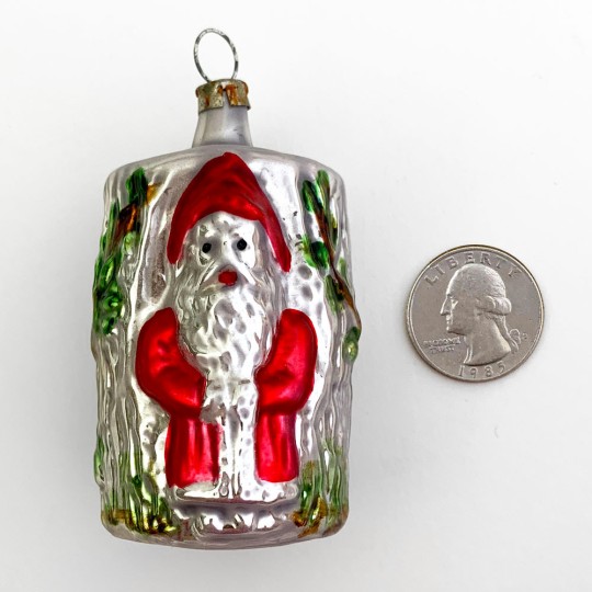 Santa on Tree Stump Blown Glass Ornament ~ Germany ~ 2-3/4" tall
