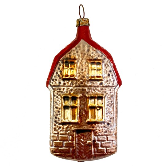 Stone Cottage House Blown Glass Ornament ~ Germany ~ 3-1/2" tall