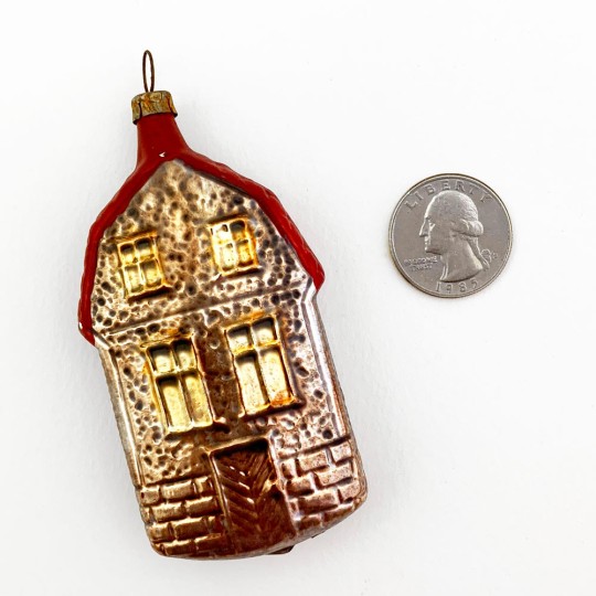 Stone Cottage House Blown Glass Ornament ~ Germany ~ 3-1/2" tall