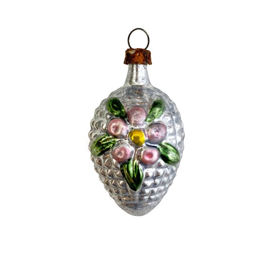 Bumpy Flower Egg Glass Ornament ~ Germany ~ 2" tall