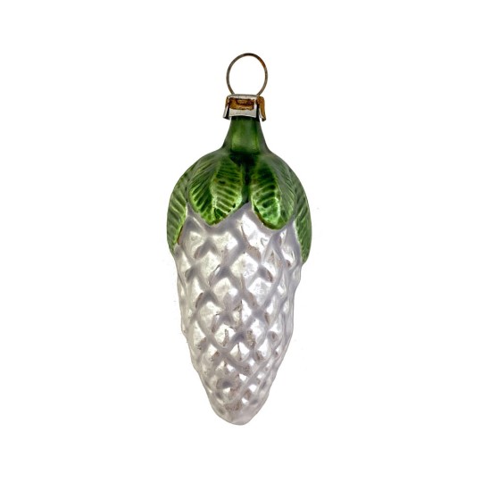Classic SIlver Pine Cone with Leaves Ornament ~ Germany ~ 2-5/8" tall