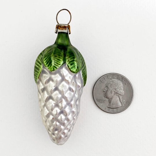 Classic SIlver Pine Cone with Leaves Ornament ~ Germany ~ 2-5/8" tall