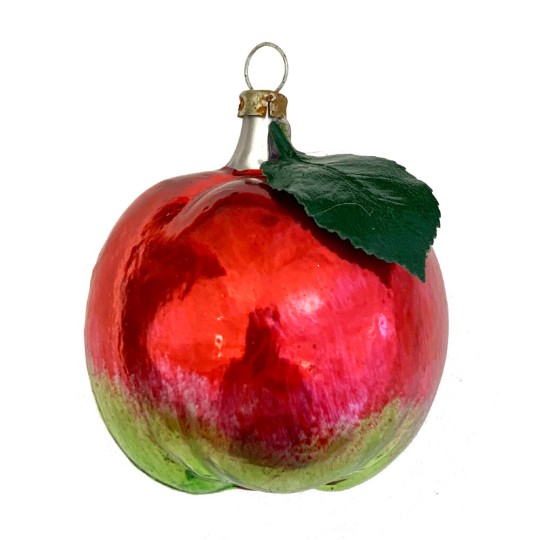 Apple with Leaf Blown Glass Ornament ~ Germany ~ 2-1/2" tall
