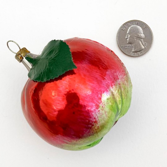 Apple with Leaf Blown Glass Ornament ~ Germany ~ 2-1/2" tall