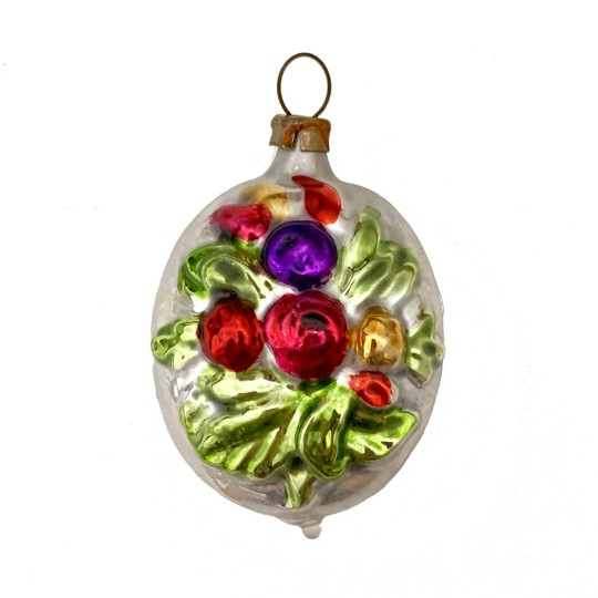 Flower Bouquet Egg Glass Ornament ~ Germany ~ 2-1/4" tall