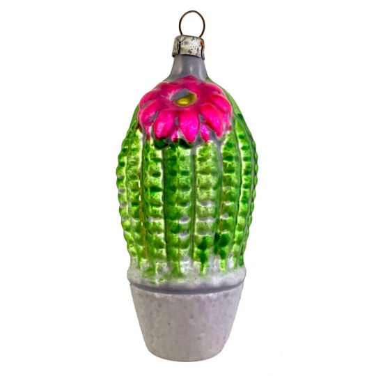 Whimsical Blooming Cactus Blown Glass Ornament ~ Germany ~ 3-3/4" tall