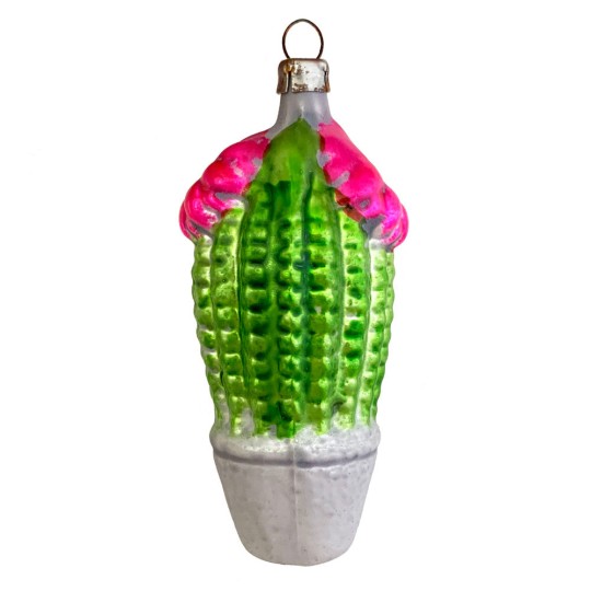 Whimsical Blooming Cactus Blown Glass Ornament ~ Germany ~ 3-3/4" tall