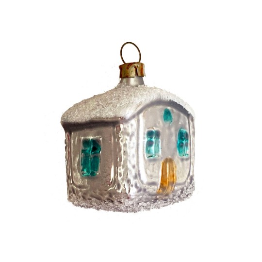Snowy House Blown Glass Ornament ~ Germany ~ 1-3/4" tall