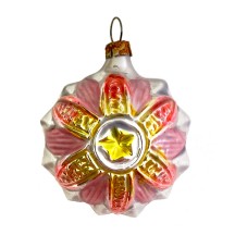 Pink and Gold Flower Ball Glass Ornament ~ Germany ~ 2" tall