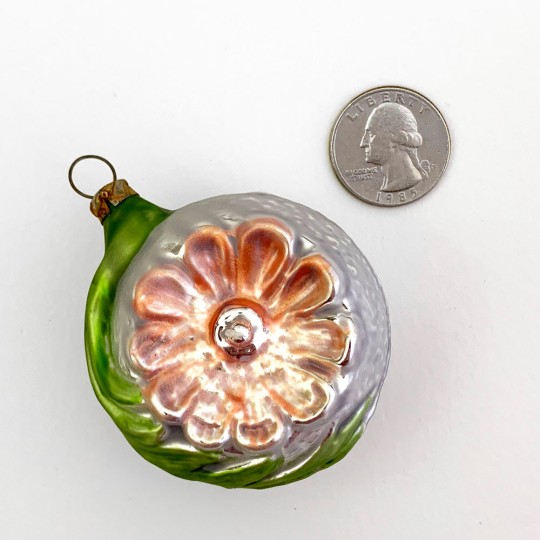 Peach Flower Fancy Blown Glass Ornament ~ Germany ~ 2-1/2" tall
