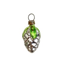 Petite Green and SIlver Pine Cone with Leaves Ornament ~ Germany ~1-1/2" tall