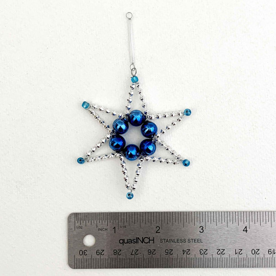 Blue and Silver Glass Bead Star Ornament ~ 2-5/8" ~ Czech Republic