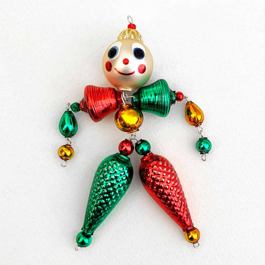 Red and Green Glass Bead Figure Ornament ~ 5" tall ~ Czech Republic