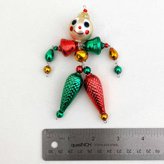 Red and Green Glass Bead Figure Ornament ~ 5" tall ~ Czech Republic