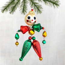 Red and Green Glass Bead Figure Ornament ~ 5" tall ~ Czech Republic