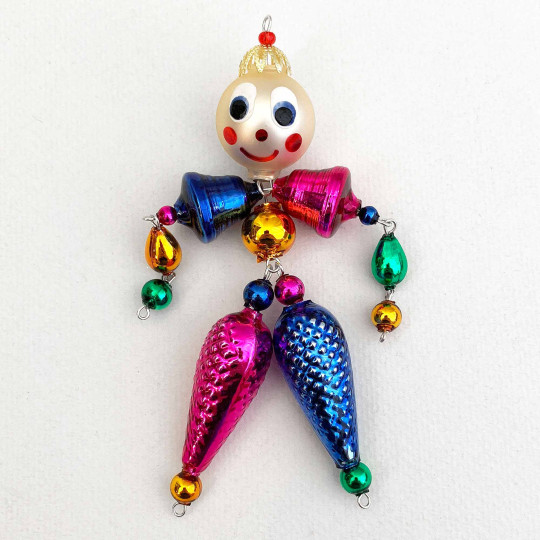 Pink and Blue Glass Bead Figure Ornament ~ 5" tall ~ Czech Republic