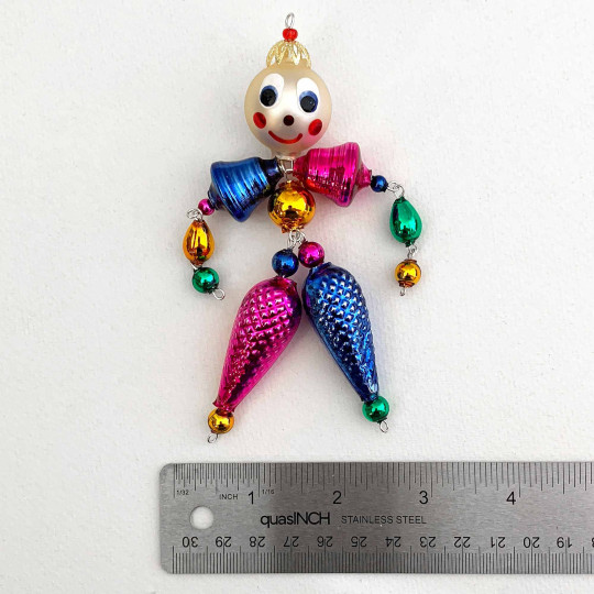 Pink and Blue Glass Bead Figure Ornament ~ 5" tall ~ Czech Republic