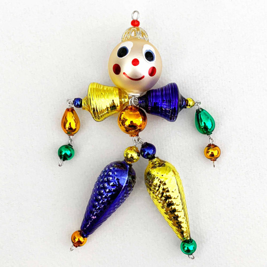 Yellow and Blue Glass Bead Figure Ornament ~ 5" tall ~ Czech Republic