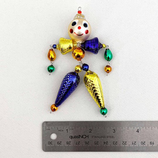 Yellow and Blue Glass Bead Figure Ornament ~ 5" tall ~ Czech Republic