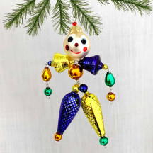Yellow and Blue Glass Bead Figure Ornament ~ 5" tall ~ Czech Republic