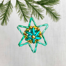 Light Green, Aqua and Gold Fancy Star Glass Bead Ornament ~ 2-1/4" ~ Czech Republic