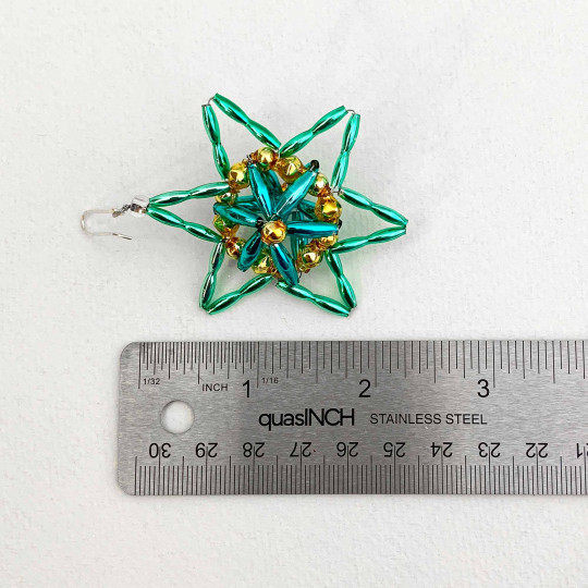 Light Green, Aqua and Gold Fancy Star Glass Bead Ornament ~ 2-1/4" ~ Czech Republic