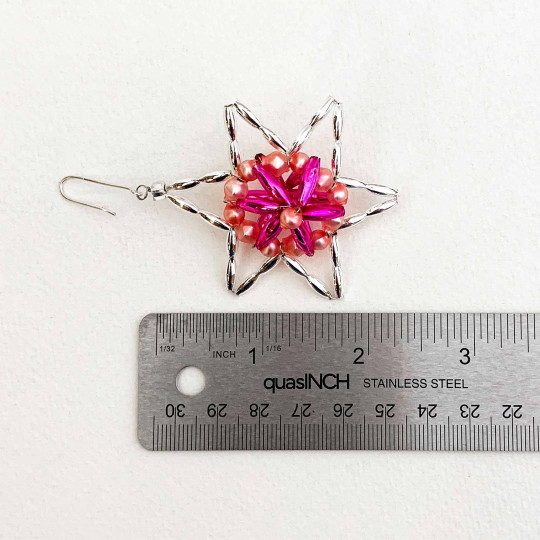 Pink and Silver Fancy Star Glass Bead Ornament ~ 2-1/4" ~ Czech Republic