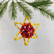 Gold, Orange and Blackberry Fancy Star Glass Bead Ornament ~ 2-1/4" ~ Czech Republic
