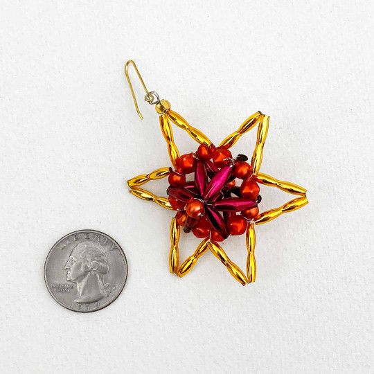 Gold, Orange and Blackberry Fancy Star Glass Bead Ornament ~ 2-1/4" ~ Czech Republic